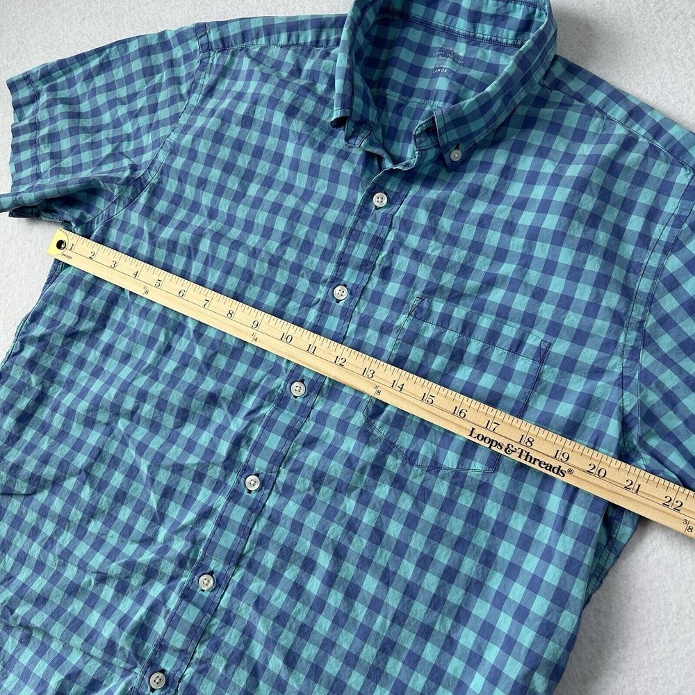 J Crew Shirt Men's Large Blue Light Weight Window Pane Plaid Cotton Button‎ Down - Picture 7 of 8